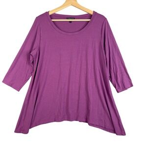 Eileen Fisher Purple Rayon Lycra 3/4‎ Sleeve Tunic Top Plus Size 1X